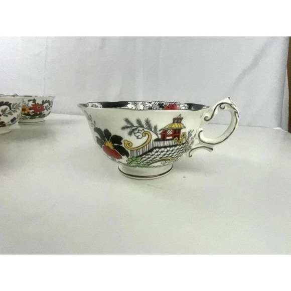 VTG Set of 7 Swansea Tea Cups Floral Pattern Bone China Canton Gold Trim - Picture 8 of 14